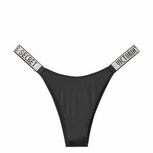 Victoria’s Secret shine strap black bikini bottoms sz L